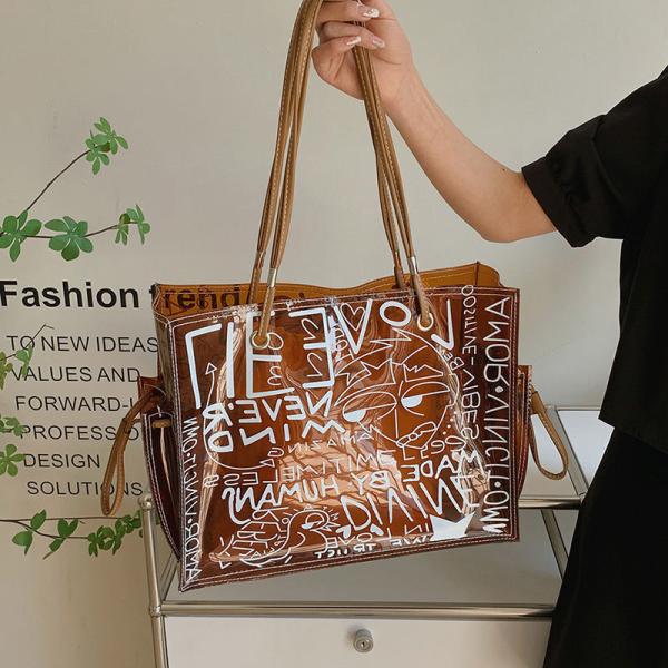 Transparent Large Bag Women  New Trendy Fashion Women'S Bag Summer Large-Capacity Tote Bag All-Match Jelly Shoulder Bag