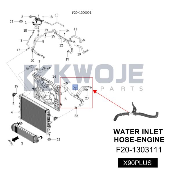 OEM F20-1303111 Auto Parts Water Inlet  Hose Engine For Chery Jetour X90 Plus