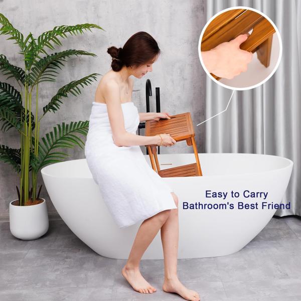 Деревянный спа-купальный стул с ручкой и полкой из натурального цветового тека