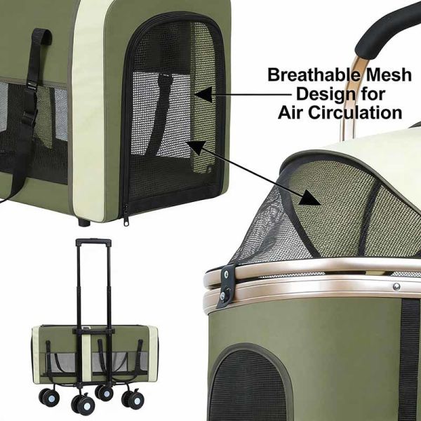 Foldable Pet Stroller Detachable Carrier Shockproof Waterproof 4 Wheel Travel Cart for Dog Cat B2B