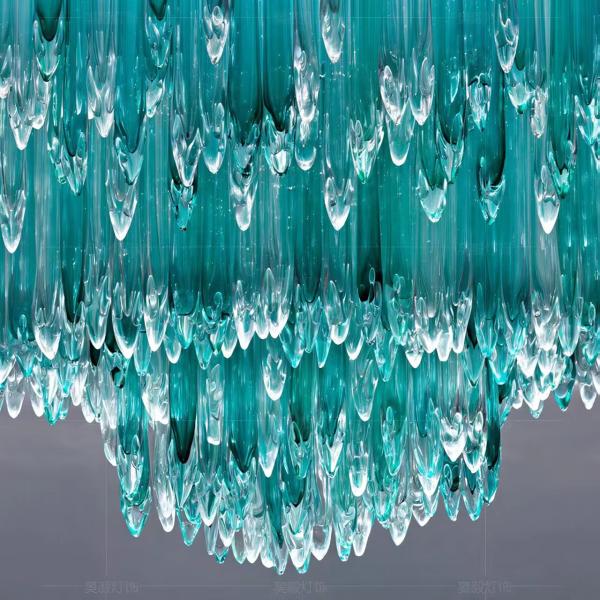 Techo de joyería azul verde cascada de hielo hecha a mano hielo soplado personalizado lámpara de araña de estalagita Hotel lobby villa lámpara de araña de ingeniería lámparas no estándar personalizado