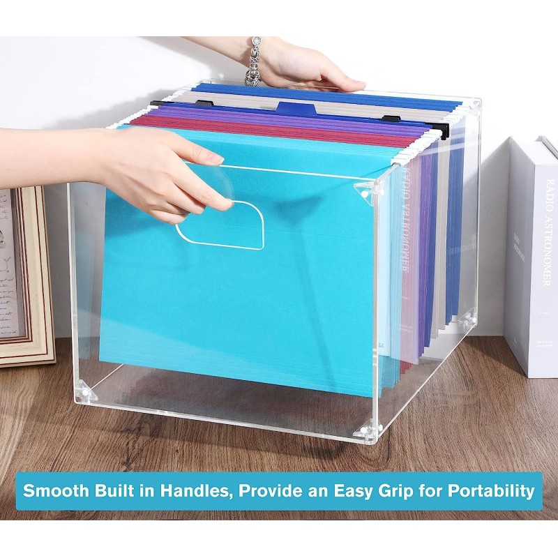 Acrylic File Holder with Handles Acrylic File Organizer Clear File Box for Folder Holder Desktop Organizer