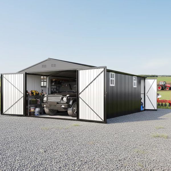Metal Steel Structure Garage Prefab 2 Car Steel Garden Shed Large Heavy Duty Galvanized Steel