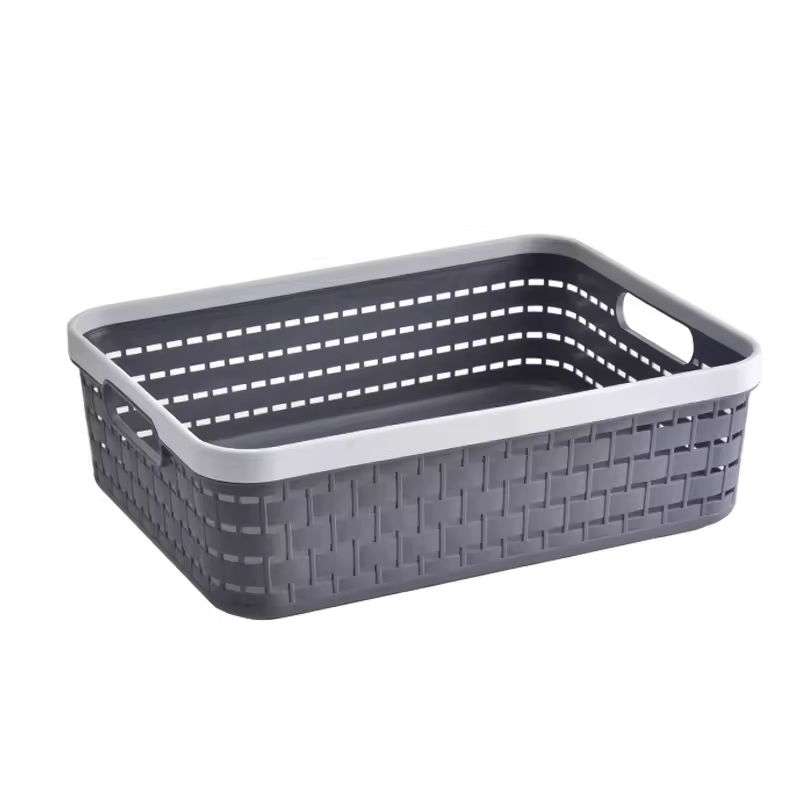 Plastic PP Storage Basket Linen Texture Portable Organizer Bin for Study Books Toys Clutter Organization