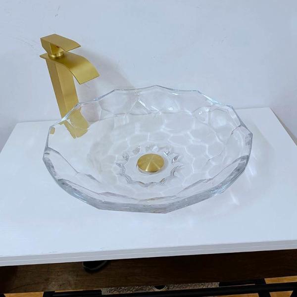 Shinning Glass Wash Basin Transparent Faceted Shape Bathroom Sink Basin
