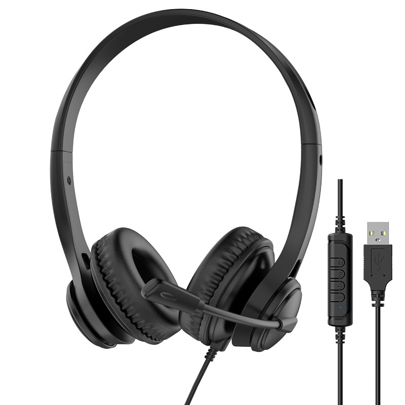 JTY-1225 Head mounted wired headphones with microphone, desktop laptop, online learning, office, customer service, call headset 3.5mm/Type-C/USB plug, supporting OEM/ODM customization service