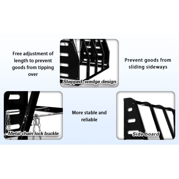 4 Slot Vertical Bar Rack High Carbon Steel Anti-Rust Adjustable Chain Lock Side Board Stepped-Wedge Anti-Tip Design