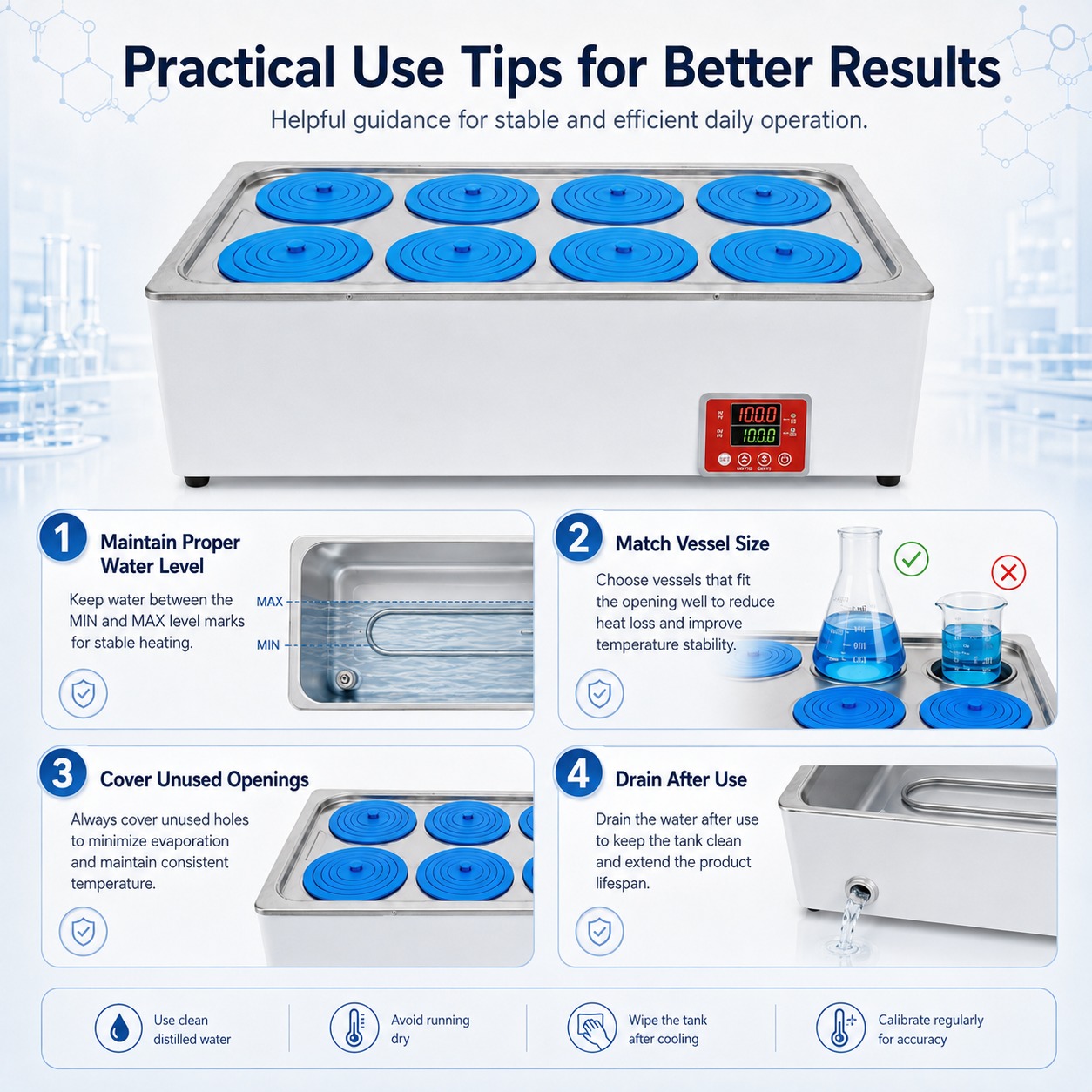 Cenlee Aquaculture Hygiene Education Lab Safe Heating HH-8 8-Hole PID Control 100°C Water-Shortage Protection Digital Water Bath