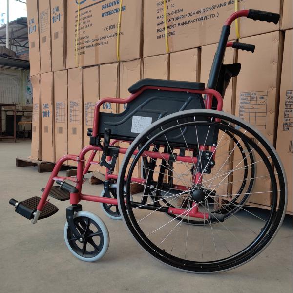 Color Coating Folding Steel Wheelchair With Flip Up Desk Armrest Detachable Footrest
