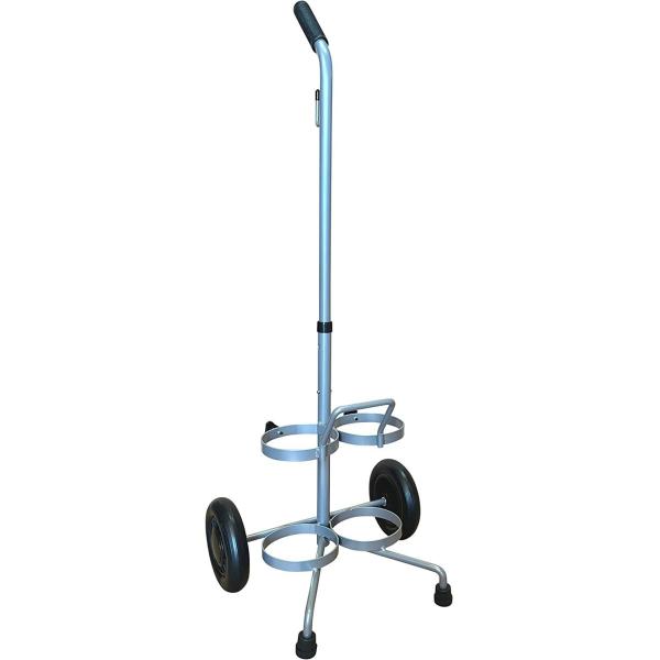 Dual D / E Oxygen Cylinder Cart W / Adjustable Handle & Durable Powder - Coated