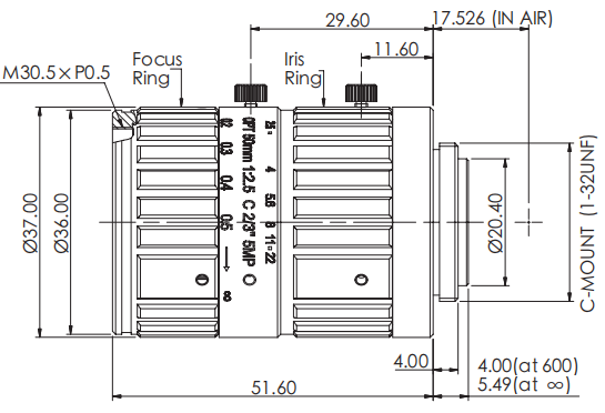 F2.5~F22 WD 600mm-∞ 50mm исправило компоненты компьютерного зрения объектива 0.11kg