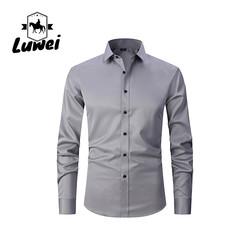 Solid Color Men Shirts Apparel Business Casual Polyester Stand Collar Clothes