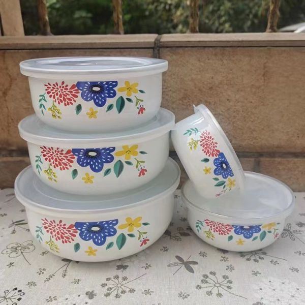 Classical Style Enamel Storage Bowl Salad Bowl Set Sizes 10cm 12cm 14cm 16cm 18cm
