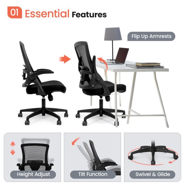 Flip-up Armrest Mesh Executive Lumbar Support Swivel Chair for Home Office by Alinunu