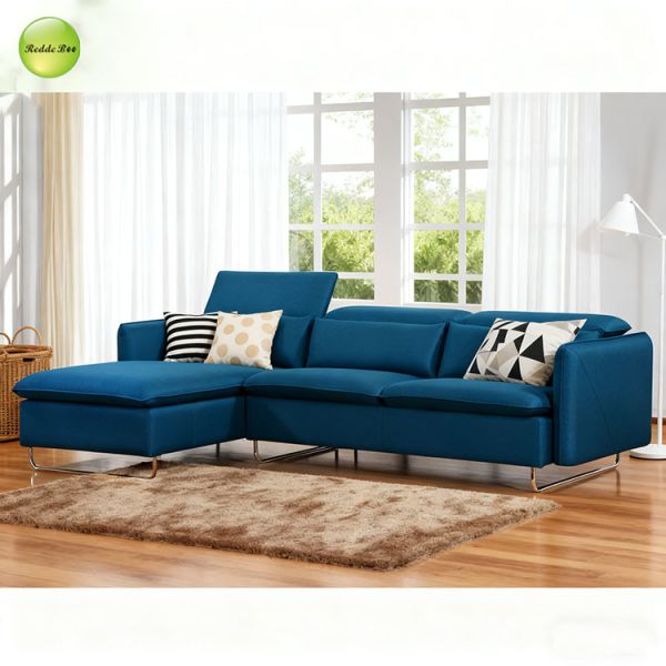 Compact Fabric Plush Sectional Sofas 5 Piece Deep Blue For Living Spaces