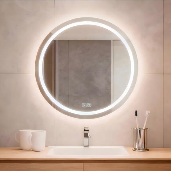 Modern frameless Round Bathroom Smart Mirror with LED Light - Anti-Fog Illuminated Vanity Makeup Mirror for Bathroom