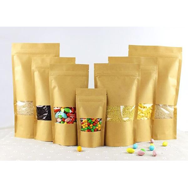 Recyclable 4 Oz Kraft Paper Stand Up Chips Packaging Bags Transparent Window