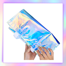 Custom Plastic Tote Bag With Handles Clear Beach Bags Transparent Stadium Bag Holographic Waterproof Versatile Beach Clear Printed Word Tote Bag Work Handbag Shoulder PVC Tote Shopping Bag