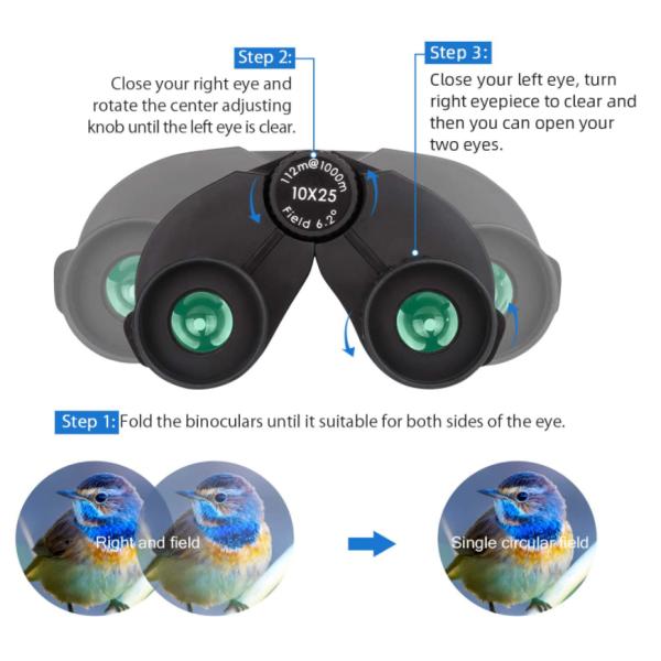 Adults Kids 10X25 HD Binoculars Telescope With Dia 12mm Eyepiece