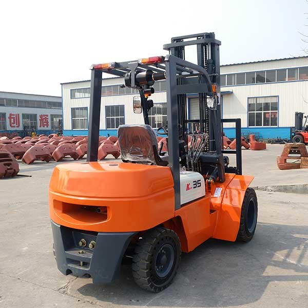 Duplex Mast 3m 3.5 Ton Diesel Forklift Truck Double Front Wheels Orange