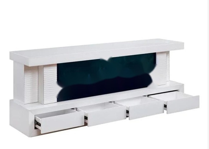 JS-TV01 Super White Mirrored Glass Electric Fireplace TV Stand with Contemporary Mantle Structure