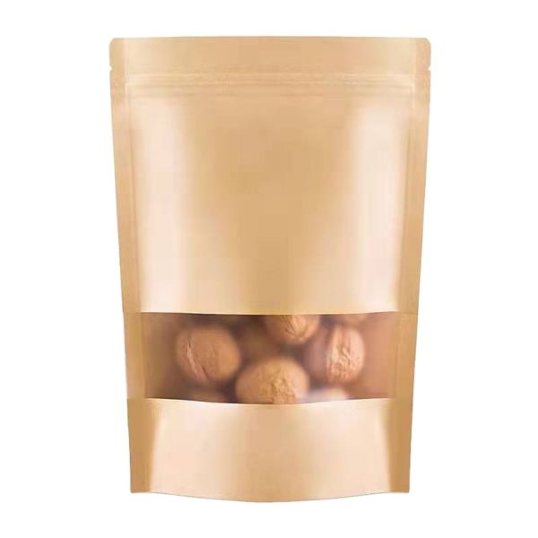Brown Kraft Paper Stand up Pouches Zipper Resealable Zip Lock Packaging Bag Biodegradable Food Bag Packaging With Window