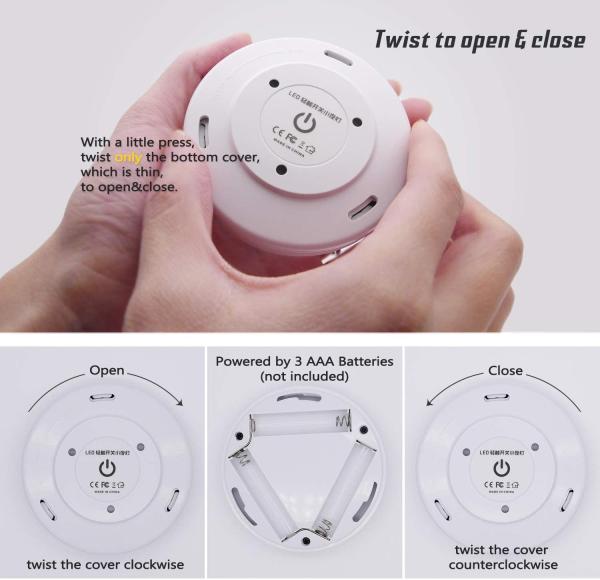 Battery Powered Operated Press Push On/Off Portable Touch Activated Stick on Touch Activated Tap Light LED Puck LiGHT Puck Light