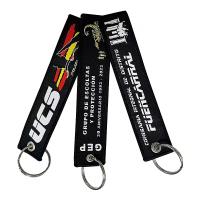 Polyester Customized Keyring Embroidery Jet Tag Fabric Woven Keychain with Your Logo