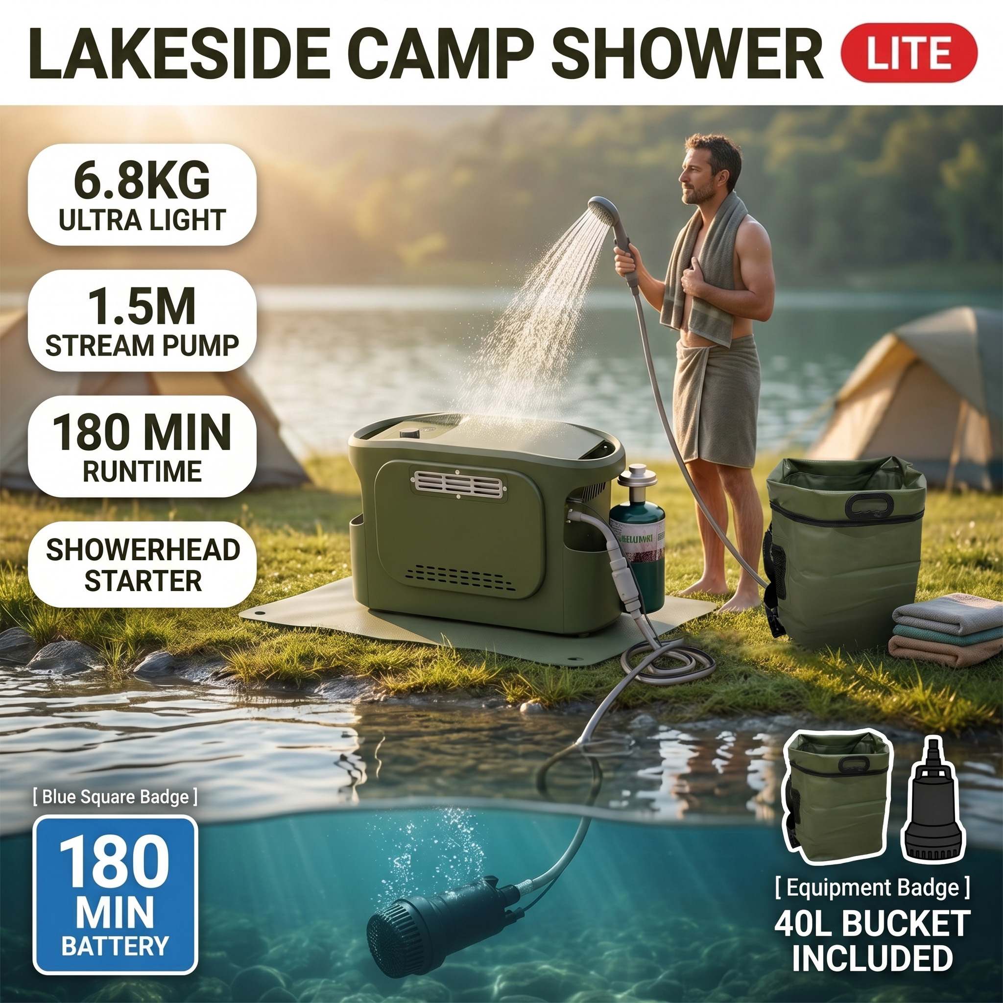 6kW Lakeside Camping Swimming Sand Shower 5200mAh Battery Drive