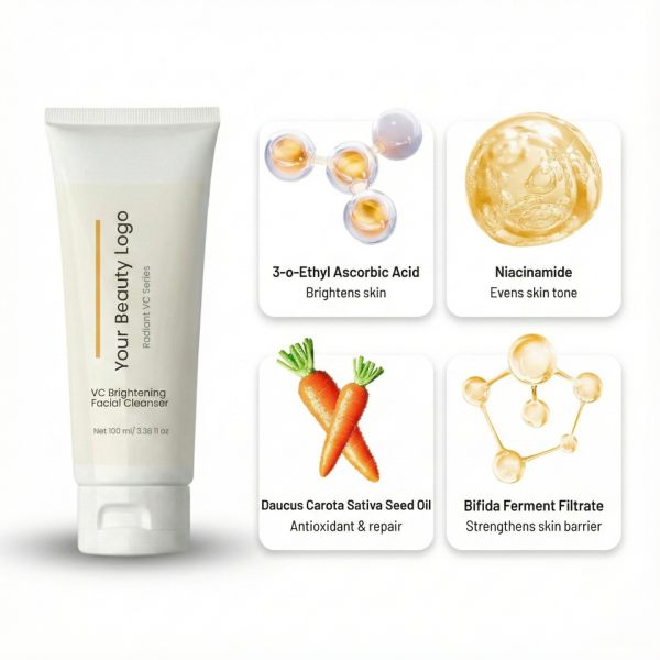 Customized VC Brightening Cleanser With Mild Amino Acid Formula Containing Vitamin C  For Dull Skin Cleaning Moisturizing And Even Skin Tone