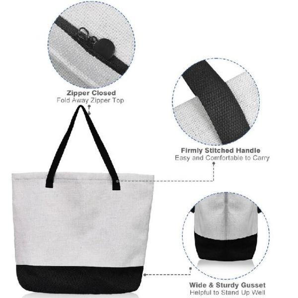 Large Capacity 380g Linen Sublimation Tote Bags Blanks Custom Print Logo Sublimation Shopping Handbags With Zipper