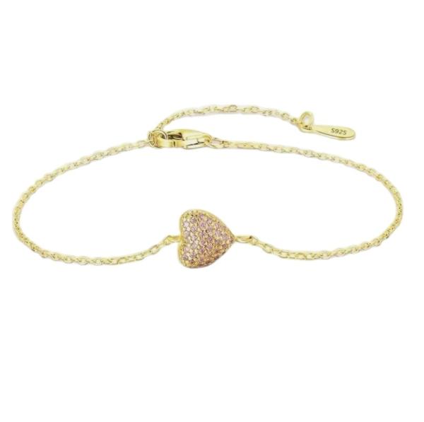 Bracelet de cœur en argent sterling 925 avec zircon pour femmes