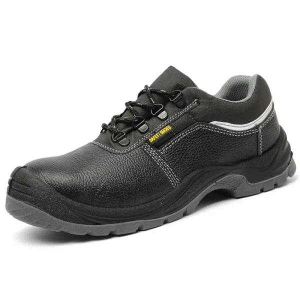 Black Leather Non Slip Work Shoes Durable Steel Tip Safety Shoes For Men