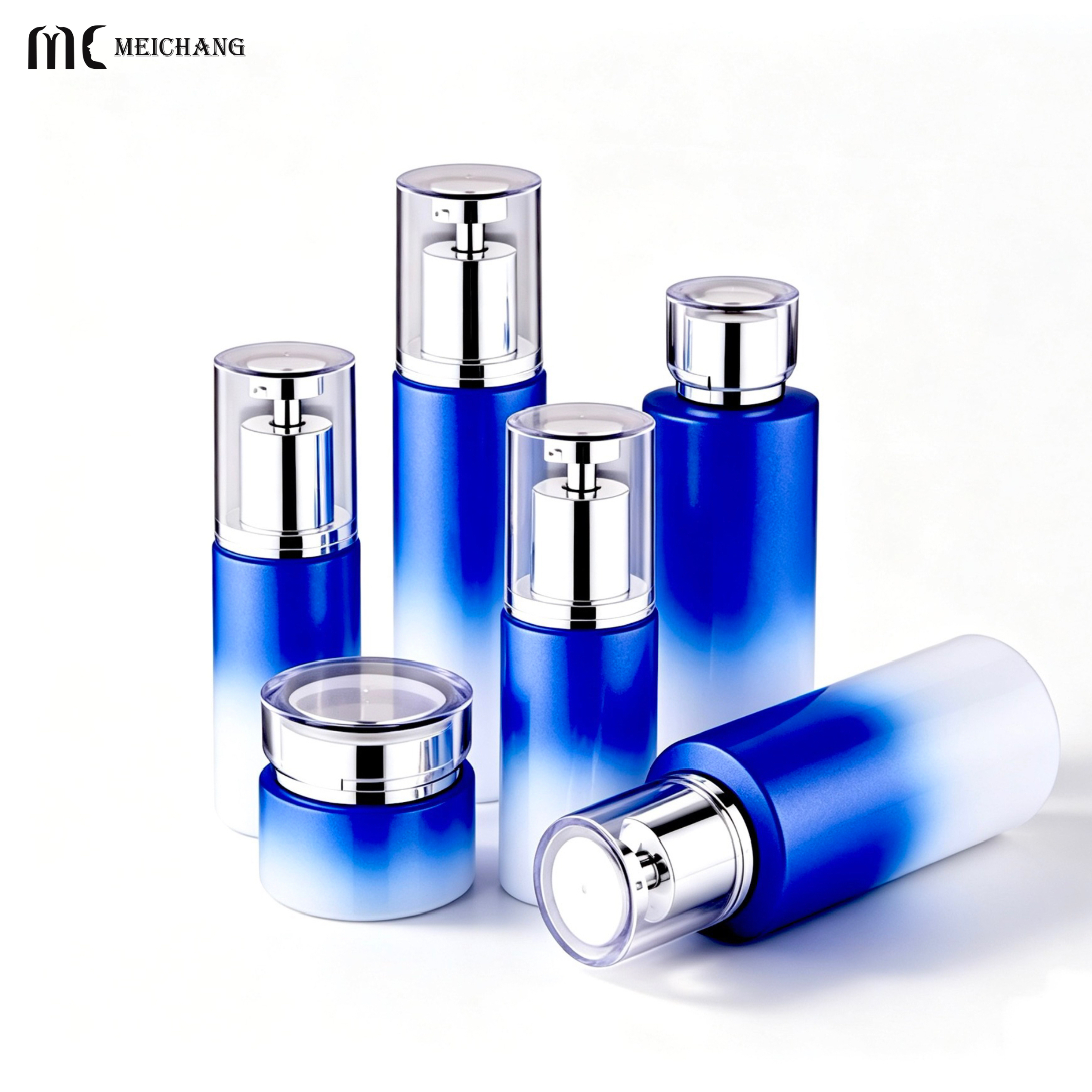Blue & White Oriental Design Light-Blocking Glass Skincare Bottle with UV Protection Coating and Customizable Decoration