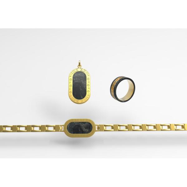 Fashion Carbon Fiber With IP Gold Stainless Steel Three-piece Men's Jewelry