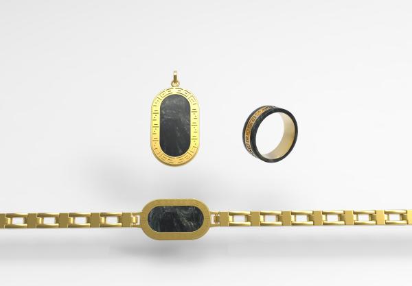 Bijoux pour homme en trois pièces en fibre de carbone de mode avec acier inoxydable IP doré, fabriqués sur mesure selon les dessins