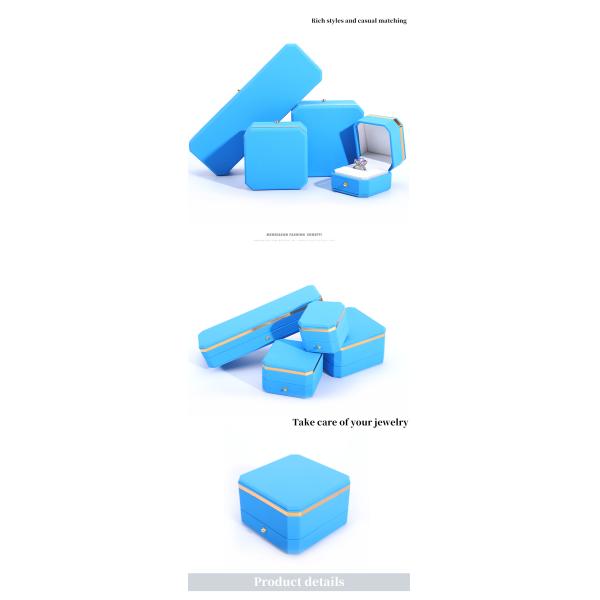Blue PU Leather Gift Wrap Jewelry Box for Hanhong Octagonal Metal Button Custom Logo