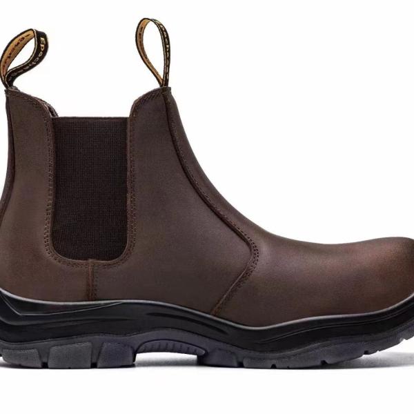 OEM Brown Genuine Leather Safety Boots Plastic Toe Kevlar Chelsea Safety Shoes PU+Rubber Sole Work Shoes Security Work Boots