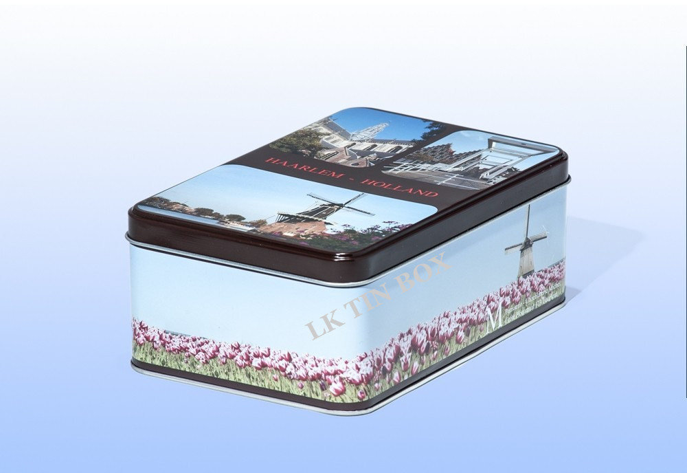 Rectangle Metal Gift Tin Box Rolled out edge For Christmas Holiday