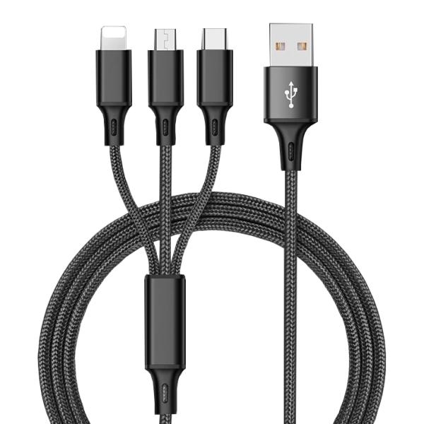 Hot Sale Charging USB Cable 3 In 1 multi-use for Iphone & Micro Usb & Type c Nylon Braided
