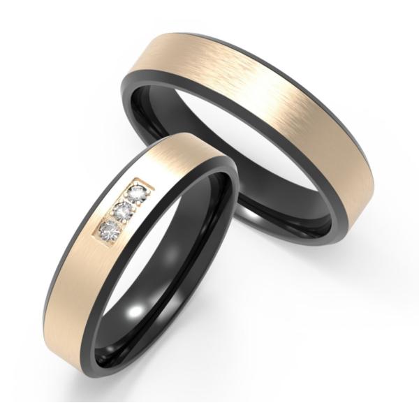 Bright Couple Damascus Steel Jewelry K Gold Ring Rust Resistant With Three Diamonds