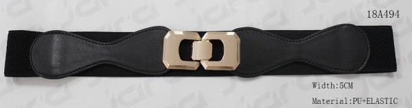 Black PU / Elastic Womens Stretch Belts With Square Gold Zinc Alloy Buckle