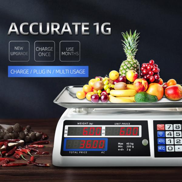 Balance de paillasse électronique numérique en matériau ABS avec précision de 1g et affichage LED/LCD, capacité de 40 kg, personnalisable dans d'autres couleurs