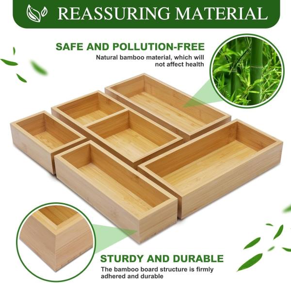 Luxury Bamboo Drawer Organizer - Multifunctional Drawer Organizer for Kitchen, Bathroom, Office Desk, Cosmetics, Jewelry