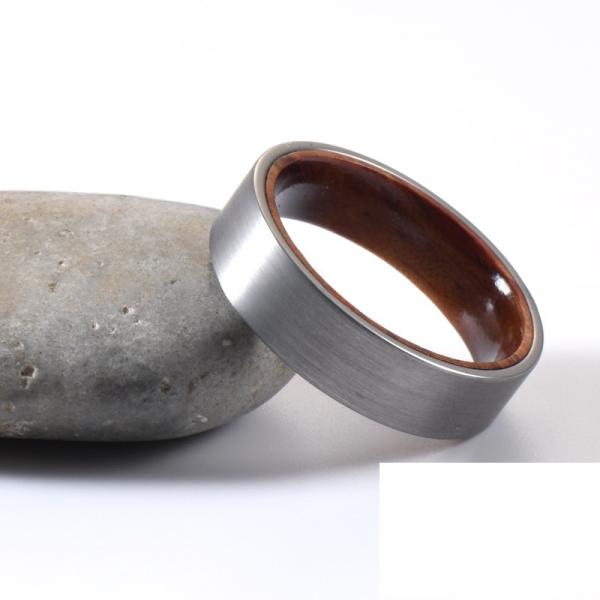 Unisexe 6mm Brushed Silver Tungsten Ring avec bois rose bords intérieurs plats pour le mariage cadeau de fiançailles Hommes Femmes