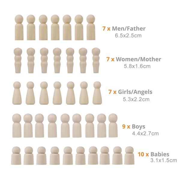 Custom Size Accepted Wooden Man Woman Peg Dolls People Figures for DIY Painting Craft