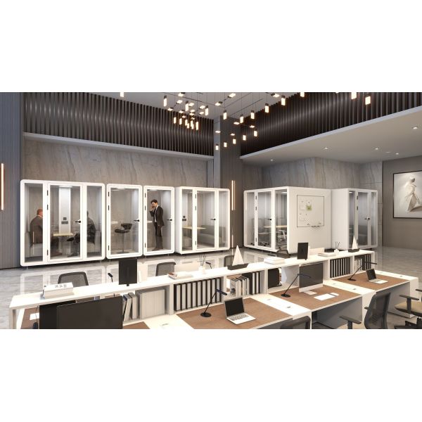 Cabine vitrée insonorisée avec performance acoustique STC35dB (±5dB)/RT0.25S, installation rapide et conception mobile pour bureaux et maisons