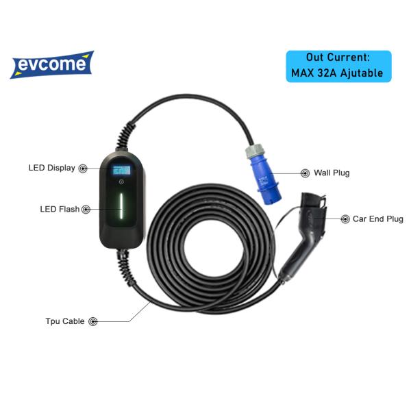 EVCOME Portable Ev Charger (3.5KW 7KW 11KW Max 32A Ajutable) 5M Or Customized Cable OEM ODM