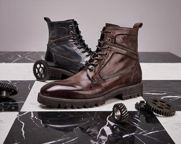 Calçados casuais superiores altos brancos dos homens respiráveis das botas de couro dos homens do tipo do outono