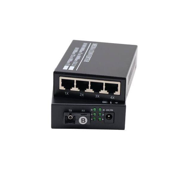 Fiber 100Mbps Media Converter 1 SC Fiber 4 RJ45 Port 20KM Single Mode